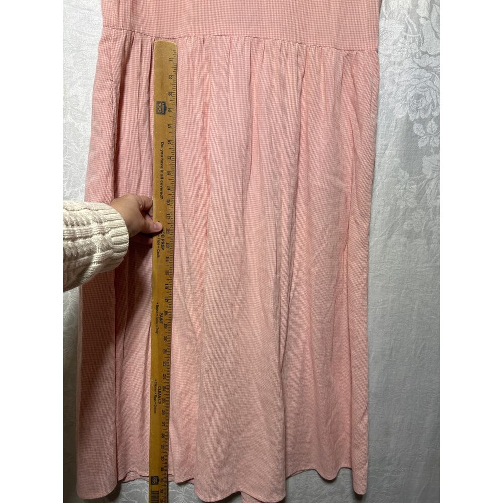 Vintage Midi Shirt Dress 10 Pink Gingham Embroidered Sleeveless Pockets Prairie - Picture 9 of 10